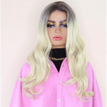 Peluca Sintética Larga 26 Pulgadas, Cosplay, Parte Media, Rubio Ombre, para Mujeres Negras
