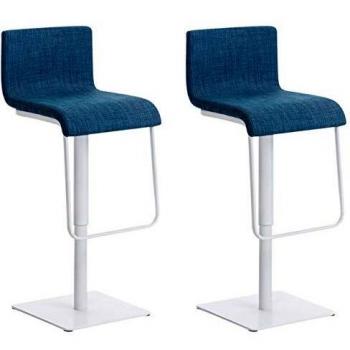 CLP Limon 2er Set: barhocker mit Stoffbezug blau, gestell weiß, höhe einstellbar