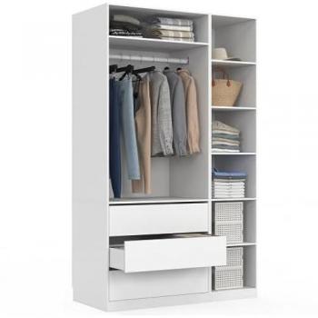 Armadio Scomponibile 120x55x200 cm Bianco – 2 Moduli con Ripiani e Cassetti