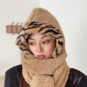 Lambswool Winter Hat with Scarf and Ear Protection for Women