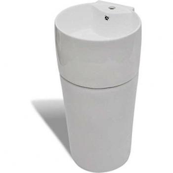 Lavabo Sobre Mueble Redondo Hueco Grifo Desagüe Cerámica Blanco/Negro