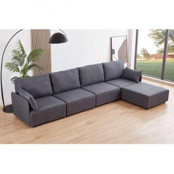 Sofá Modular con Brazos 4 Plazas, Chaise en Gris – Modelo Adec