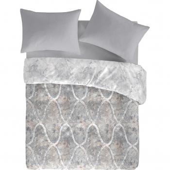 Housse de couette 260x240 cm gris réversible en percale de coton