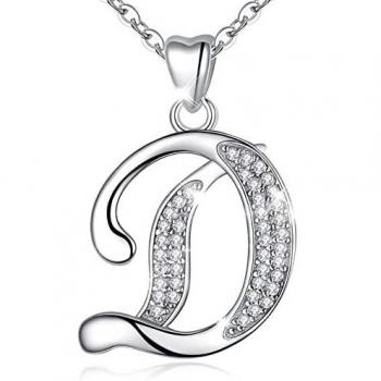 Pendentif Initial en Argent 925 Lettre D avec Zircon Cubique, Chaîne 46cm