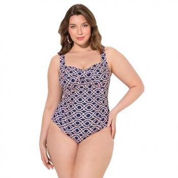 Ulla Popken Plus Size Badeanzug, blau, Größe 60, mit Softcups und recyceltem Material