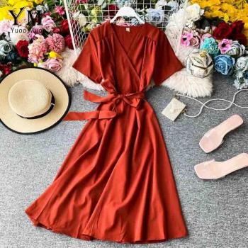 Vestido de Verano con Tiras y Escote en V para Mujer