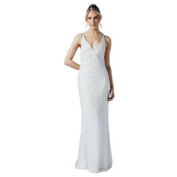 Coast V Neck Strappy Beaded Wedding Dress, Ivory, UK Size 12