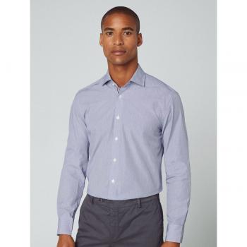Camisa de Popelín Azul Marino con Rayas para Hombre