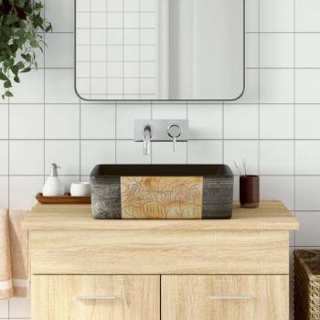 Vidaxl's Black and Brown Ceramic Rectangular Countertop Basin, 46x35.5x13 cm