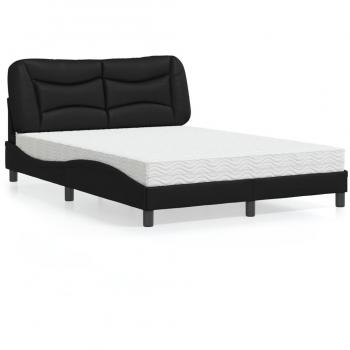 Letto con Materasso Nero 140x190 cm in Similpelle