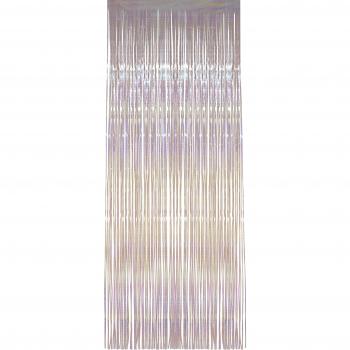 Smiffy's-21722 Cortina de Flecos Brillantes, Iridescente, 91cm x 244cm, Color Blanco, No es Applicable