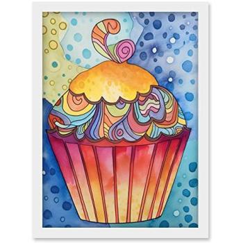 Bright Buttercream Cupcake Framed Illustration