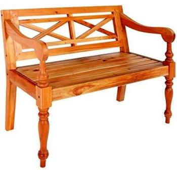 Banc Batavia Marron Clair Patio Banquette Jardin Bois d'Acajou Massif