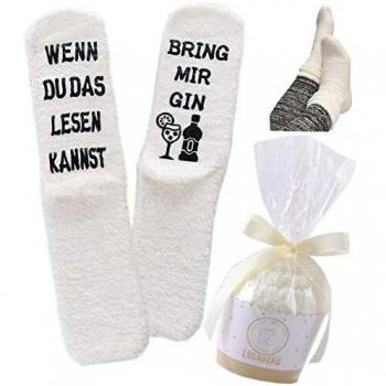 Lucadeau Gin Socken, Gin Geschenke für Frauen, WENN DU DAS LESEN KANNST BRING MIR GIN, Geburtstagsgeschenke für Frauen, Freundin, Schwester (Beige)