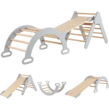 Costway 4‑In‑1 Spielgerüst: Kletterbogen, Rutschbahn, doppelseitige Rampe – Grau