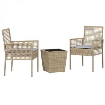 VidaXL Bistro set za vrt 3 pcs Bež Poli ratan