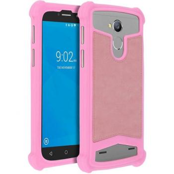 Carcasa Universal de Silicona Efecto Cuero Rosa para Smartphones 5