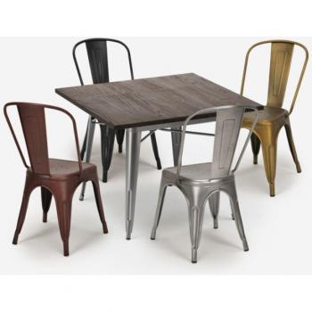 Mobilier de cuisine vintage industriel 80x80cm avec 4 chaises