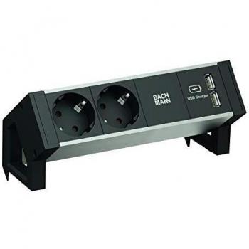 Bachmann Ciabatta da Scrivania 2 Alu Nero con USB