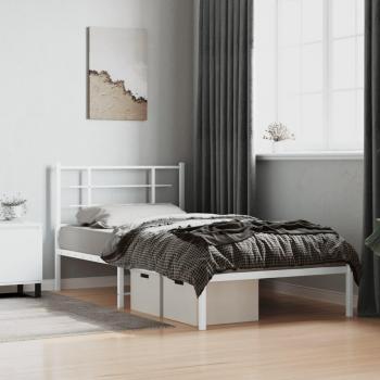Lit simple en métal blanc 100x200 cm avec tête de lit