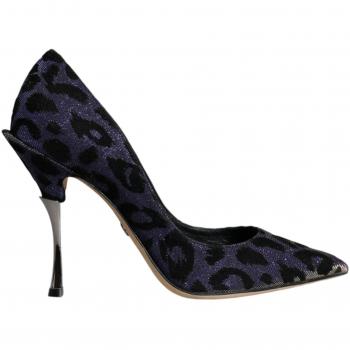 Dolce & Gabbana Dark Blue Leopard Lurex Heels Pumps Shoes