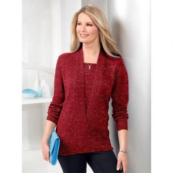 Damen-Polsterpullover 2‑in‑1 – 90 % Polyacryl, 10 % metallisiert, Rot