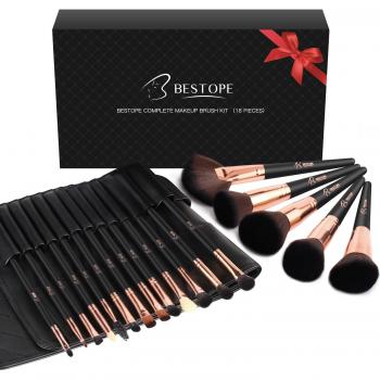 Make-up Pinselset 18 Stück, inklusive Premium-Leder Tragetasche & Geschenkschachtel