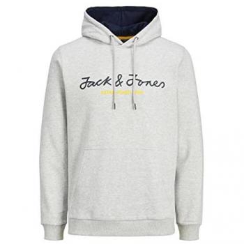 Sudadera con capucha JCOBERG Jack & Jones letras branding gris 2XL