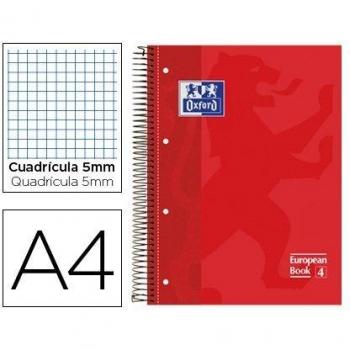 OXFORD BLOC EUROPEAN A4 80H 4 TALADROS T/E 5MM OXFORD ROJO CAJA:5 unidades