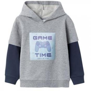 Name It Sweatshirt 2in1 mit Kapuze Game Time Grau für Jungen Größe 98