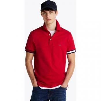 Polo Uomo Tommi Hilfiger Manica Corta, Rosso Media, Con Flag
