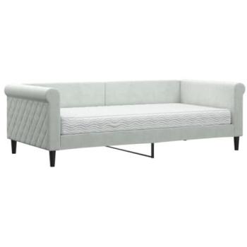 VidaXL Light Blue‑Grey Velvet Daybed & Mattress Combo – 90x190 cm
