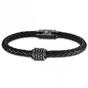 Lotus Noir 1980 – Bracelet Homme en Cuir et Acier (JLS 1980-2/1)