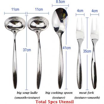 Ensemble d'ustensiles de cuisine en acier 18/8, louche, spatule, écumoire, pince