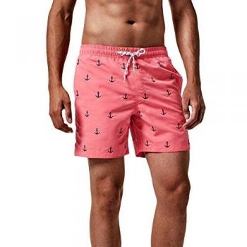 MaaMagic Homme Pants Courts de Sport Style Tropical Maillot de Bain Séchage Vite, Rose Ancre, Taille L