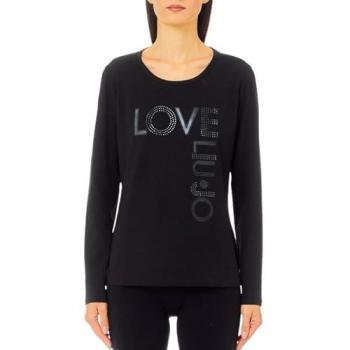 T-shirt Liu Jo con strass e logo lettering nera