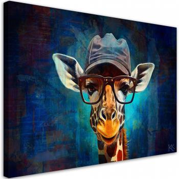 Peinture pop art girafe en toile bleue 60x40