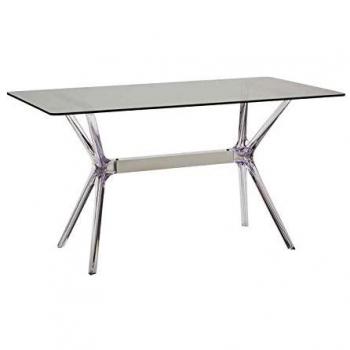 Tavolo Rettangolare Multicolore in Polipropilene Trasparente e Vetro Fumè 140x80 cm H 76 cm