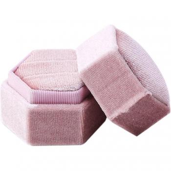 Schöner Hexagon Schmuck Kasten aus Samt für Ringe und Ohrringe, rosa, mit doppelter Lagerung