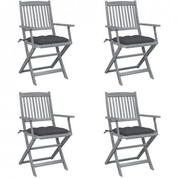 4 PC sillas de jardín plegables con los cojines de Acacia Massello