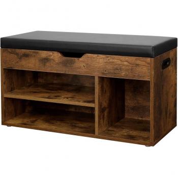Rustic Brown Entryway Shoe Bench with Cushion / 80 x 30 x 44 cm