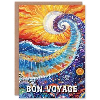 Artery8 Women’s Bon Voyage Sun Colourful Seascape Wave Folk Art Departure Card