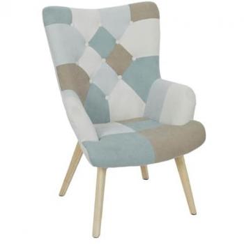 Fauteuil Patchwork Bleu et Gris Damas