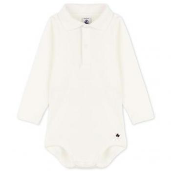 Body manches longues bébé col polo en coton bio écru 24M