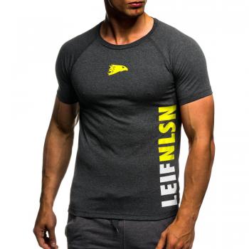 Leif Nelson Gym Herren T-Shirt – Fitness-Training LN06279, Anthrazit-Gelb, Größe S