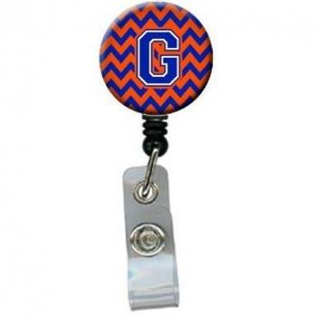 Caroline’s Treasures CJ1044-GBR Retractable Badge Reel with Orange/Blue Chevron Design