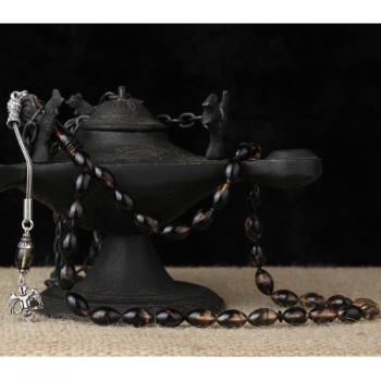 Cápsulas de Subaru Tasbih Misbaha, 33 cuentas de ámbar, joyería islámica con borla de corte en plata