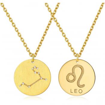 Collier Femme Signe Astrologique Lion avec Chaine 45+5cm en Argent 925 Doré