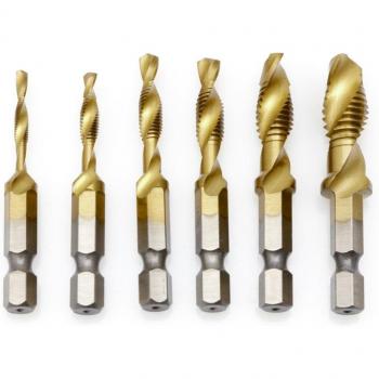 6 Pcs M3-M10 HSS Hex Shank Titanium Tap Drill Bits
