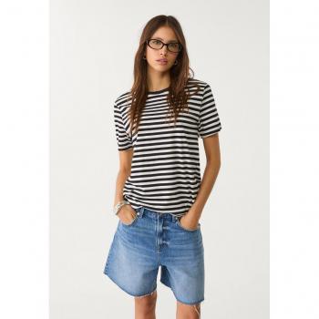 XL Black Stradivarius Basic Top – Striped, Regular Cut, Round Neck